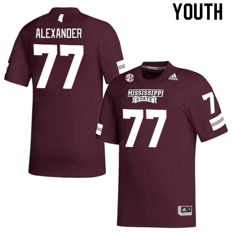 Youth #77 Zay Alexander Mississippi State Bulldogs College Football Jerseys Stitched Sale-Maroon - Click Image to Close